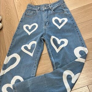 Heart Patterned Blue Jeans